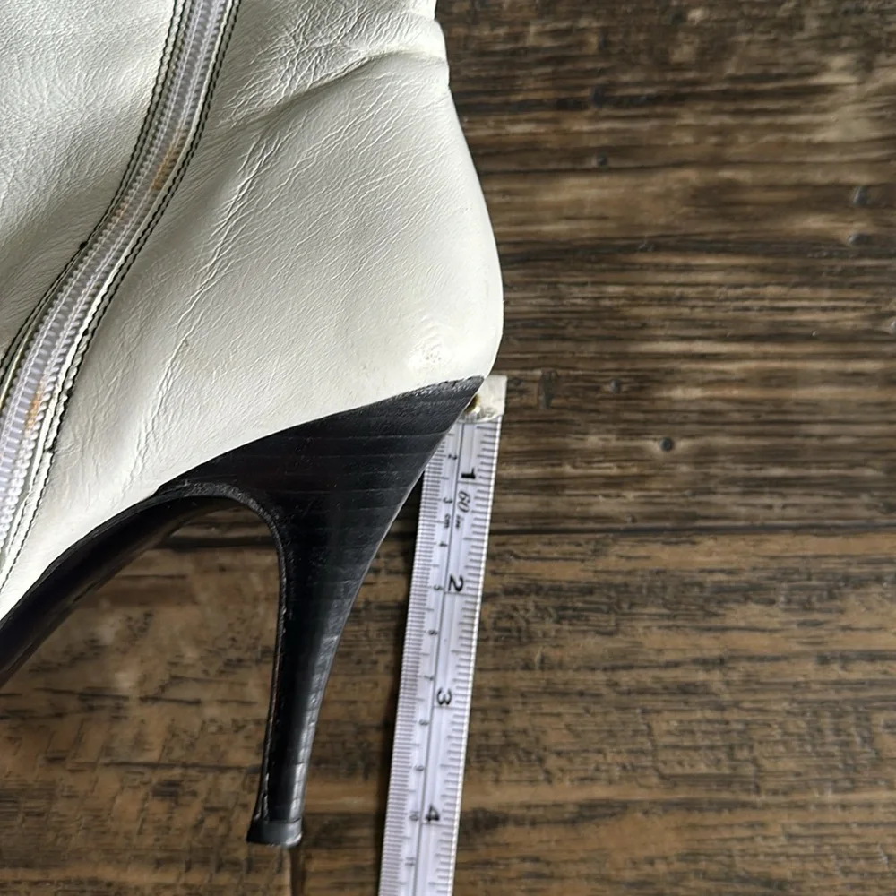 Miss Sixty White Tall Leather Boots with Black Trim
